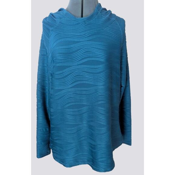 Plus Size Blue Wavy Textured Activewear Hoodie - Size 1X - Picture 1 of 5